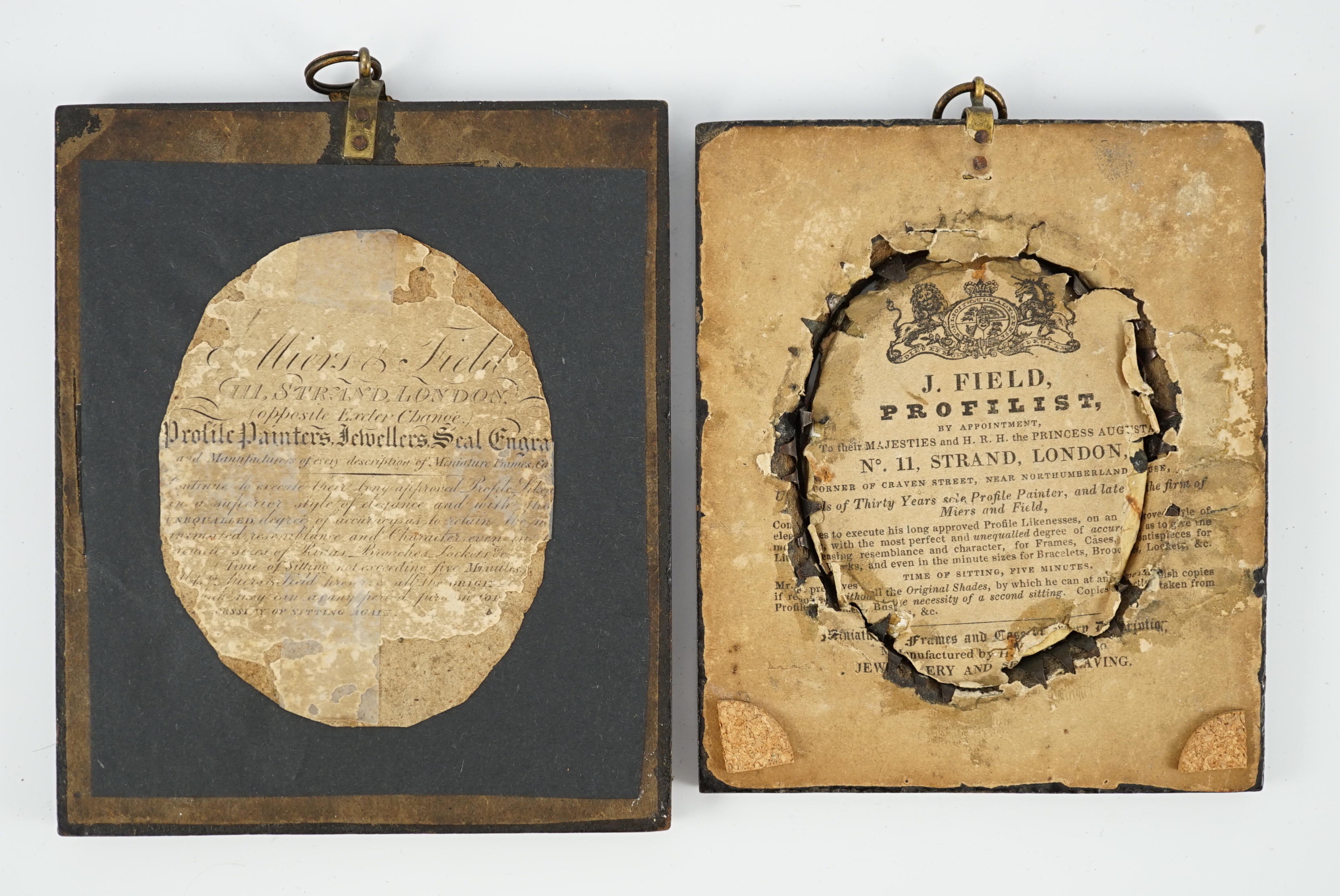 John Miers (1756-1821) and John Field (1772-1848), Silhouettes of a gentlemen, painted plaster (2), 8.5 x 7cm. & 7.8 x 6.5cm.